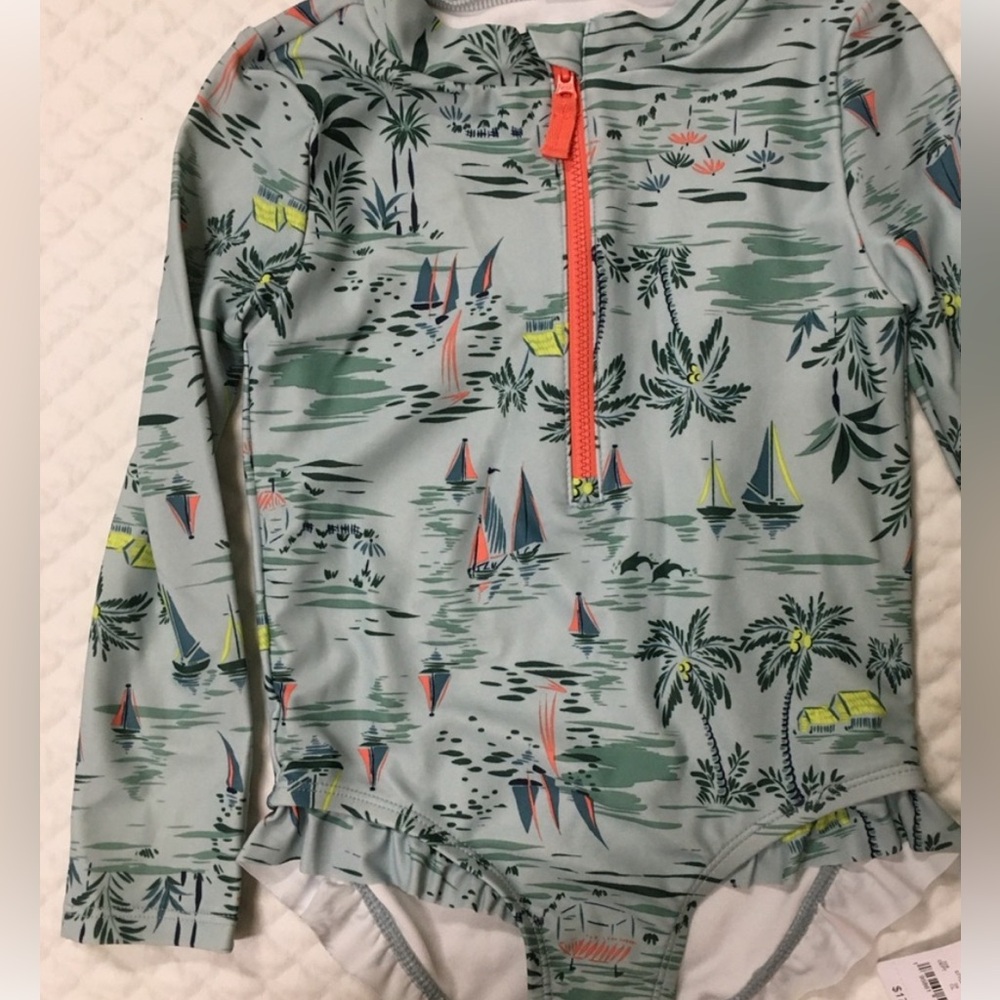 Kids Swim Rash Guard - Green Sailboat Print